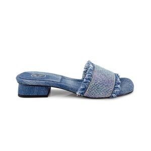 ASH women shoes Blue denim fabric Maui open toe mule frayed edges heel 9